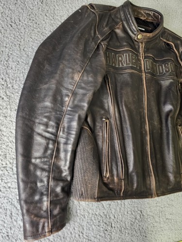 Harley Davidson Men Size LG ROADWAY Brown Leather Heavy Jacket RARE 98002-11VW - Picture 7 of 19