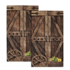 Rustic Barn Door Hand Towels Set Of 2 Brown Wood Fingertip Towels Soft