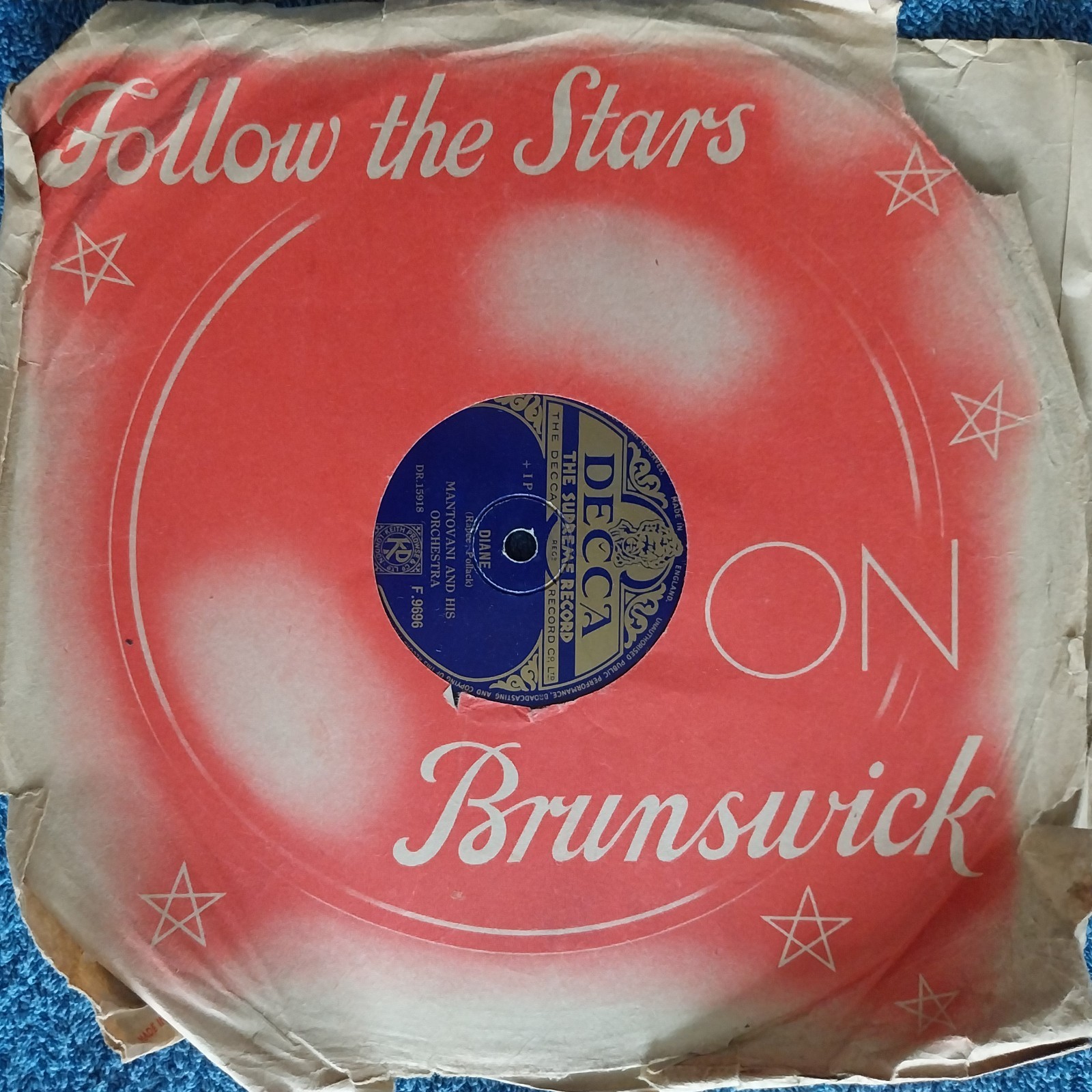 Mantovani And His Orchestra: Diane / Charmaine 10" Shellac 78 1951 Excellent