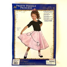 New 50s POODLE SKIRT Kids Costume Black Embellished Top  Pink Skirt L 12-14