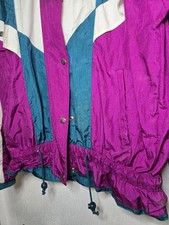 Colorful Vtg 90s 80s Retro Sz S Windbreaker Track Jacket Teal Full Zip Pockets