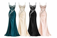 Luxury Beaded Satin Evening Gown Multiple Sizes Colors