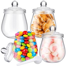 4 PCS Plastic Candy Cookie Jars Lids Clear 16 oz Airtight Apothecary Storage