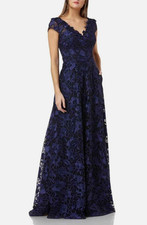Carmen Marc Valvo Evening Gown Size 2 Navy Blue Lace Formal Maxi Dress Formal