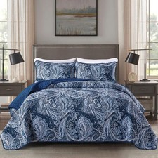 Navy Paisley Quilt Set Queen Boho Bedspread Coverlet Set 3 Pieces, Soft Light...