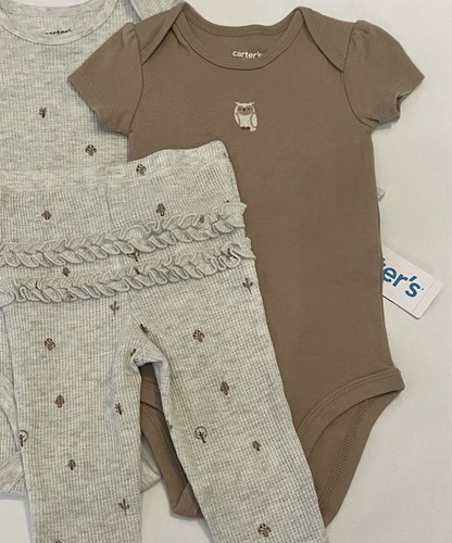 Carters Bebé Niña Ropa 6 Meses Pantalones Body Conjunto de 3 Piezas Lindo Conjunto de Búho Nuevo - Imagen 3 de 4