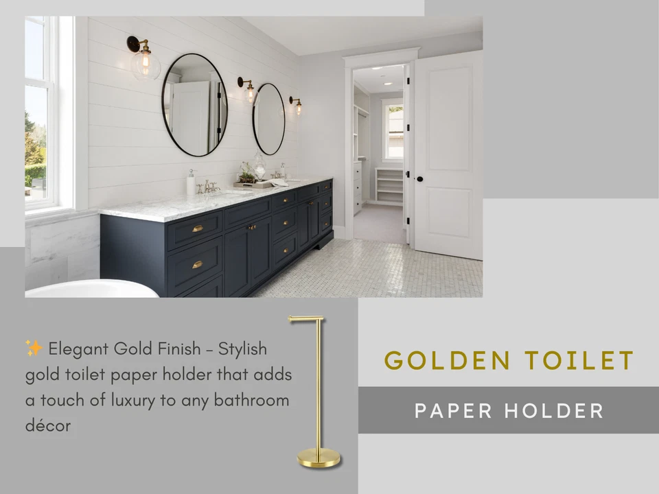 Suporte de papel higiênico dourado – Suporte de tecido de banheiro independente com Stora - Imagem 4 de 4