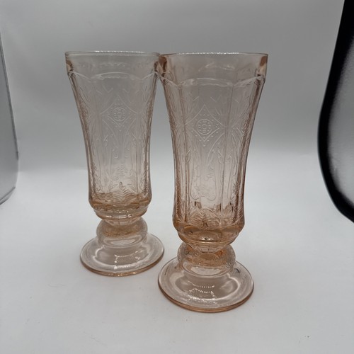 Indiana Glass Recollection Vase Pink Hurricane 42002 Repro Madrid Set -2 - Picture 5 of 5