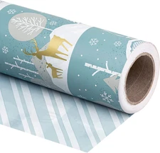 Reversible Christmas Wrapping Paper - Mini Roll - 17 Inch X 33 Feet - Blue and W