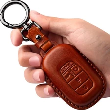 Key Fob Cover Leather, with Keychain Compatible with 2022 2023 2024 Brown
