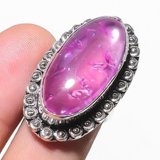 Pink Crack Crystal Oval Shape Gemstone Adjustable Ring Handmade Jewelry FR 2340