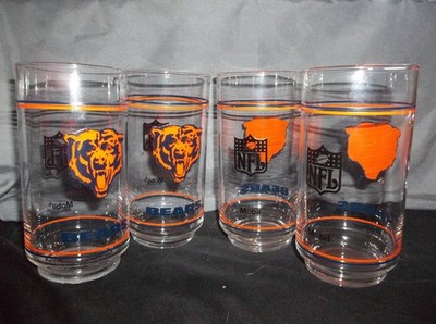 SET OF 4 CHICAGO BEARS 5 5/8'' Football NFL 1980s Mobil Oil Gas Station Glasses