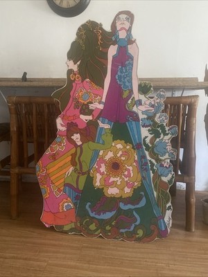 Vintage 1970s Psychedelic Pop Art Board 60'' Life Size Mod Store Display Stabney