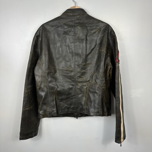 Vintage Armani Jeans PVC Leather Bomber Cafe Racer Jacket, 90s, Mens Medium - Picture 6 of 9