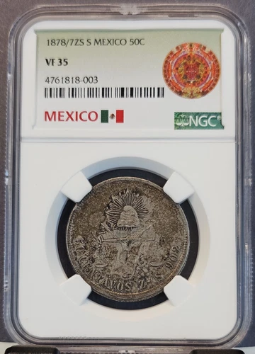 1878/7 Zs S MEXICO SILVER 50 CENTAVOS NGC VF 35 SCARCE OVERDATE GREAT COIN