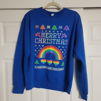 Jerzees Christmas Blue size M  Holiday XMas Sweater t shirt  long sleeves 