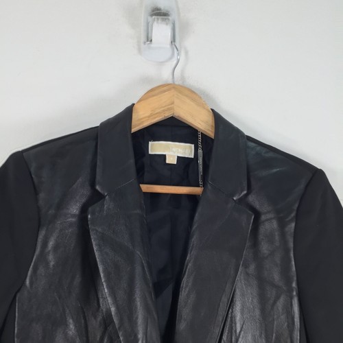 Michael Kors womens blazer jacket size 8 sheep leather long sleeve black 089855 - Picture 2 of 11