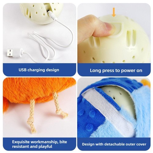 USB Rechargeable Dog Cat Toy Bouncing Rolling Squeaky Chew Toy. Toy Plush I G4E4 - Picture 8 of 14