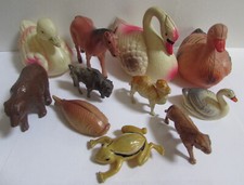 11 VINTAGE CELLULOID AIMALS SWANS DUCKS HORSE WHALE TIGER etc 2 are BABY RATTLES