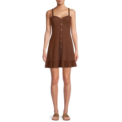 chocolate brown swing dress Salome | Chocolate Brown Twisted Asymmetric Midi Dress