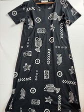 Studio G Dress Women Medium Black Fish Print Made USA Cotton Blend