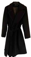 Lauren Ralph Lauren $370 Faux Leather Piping Wrap Black Wool Size 16 Coat