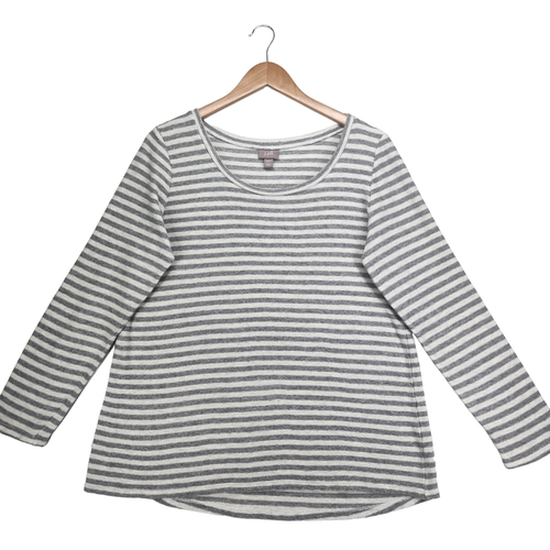 J JILL Gray & White Striped Top Shirt Small Cozy Soft Long Sleeve Lounge - Picture 2 of 8