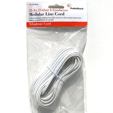 Radio Shack 25 Foot 4-Conductor Modular Telephone Line Cord 279-336 White Sealed