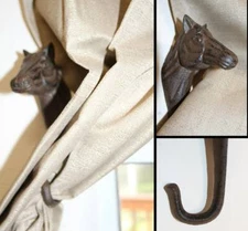 Horse Design Curtain Hold Backs Rustic Cast Iron, W-35