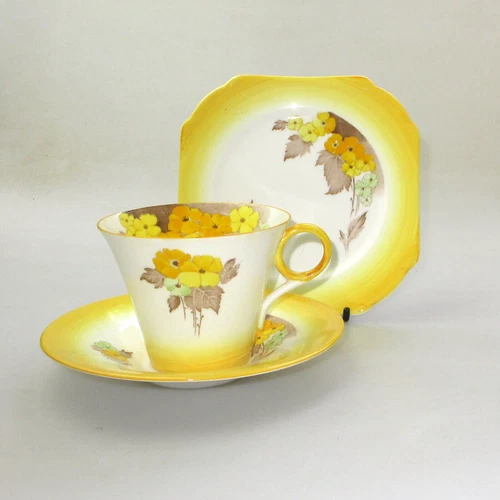 Shelley Art Deco China- Phlox Yellow - No W 12190 Regent Trio
