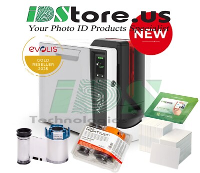 Evolis Agilia Single Side Expert 600DPI Retransfer Photo ID Card Printer Bundle