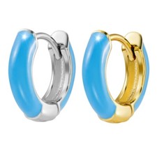 1 Paar Creolen Ohrringe 925 Sterling Silber vergoldet blau emailliert 15mm