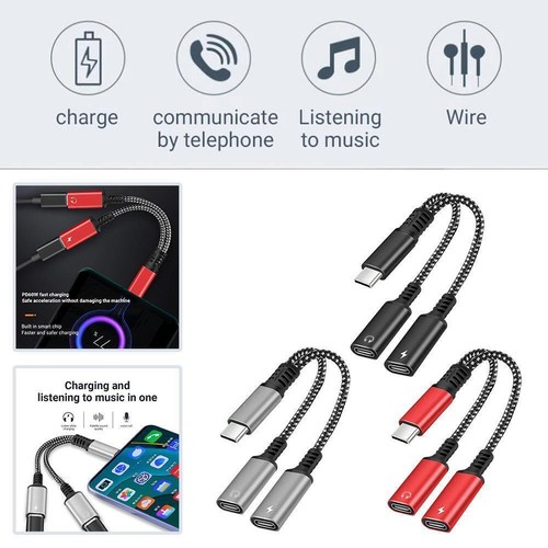 2in1 USB Type-C To 3.5mm Jack AUX Audio Splitter Converter +Charge Adapter W7D3 - Zdjęcie 4 z 13