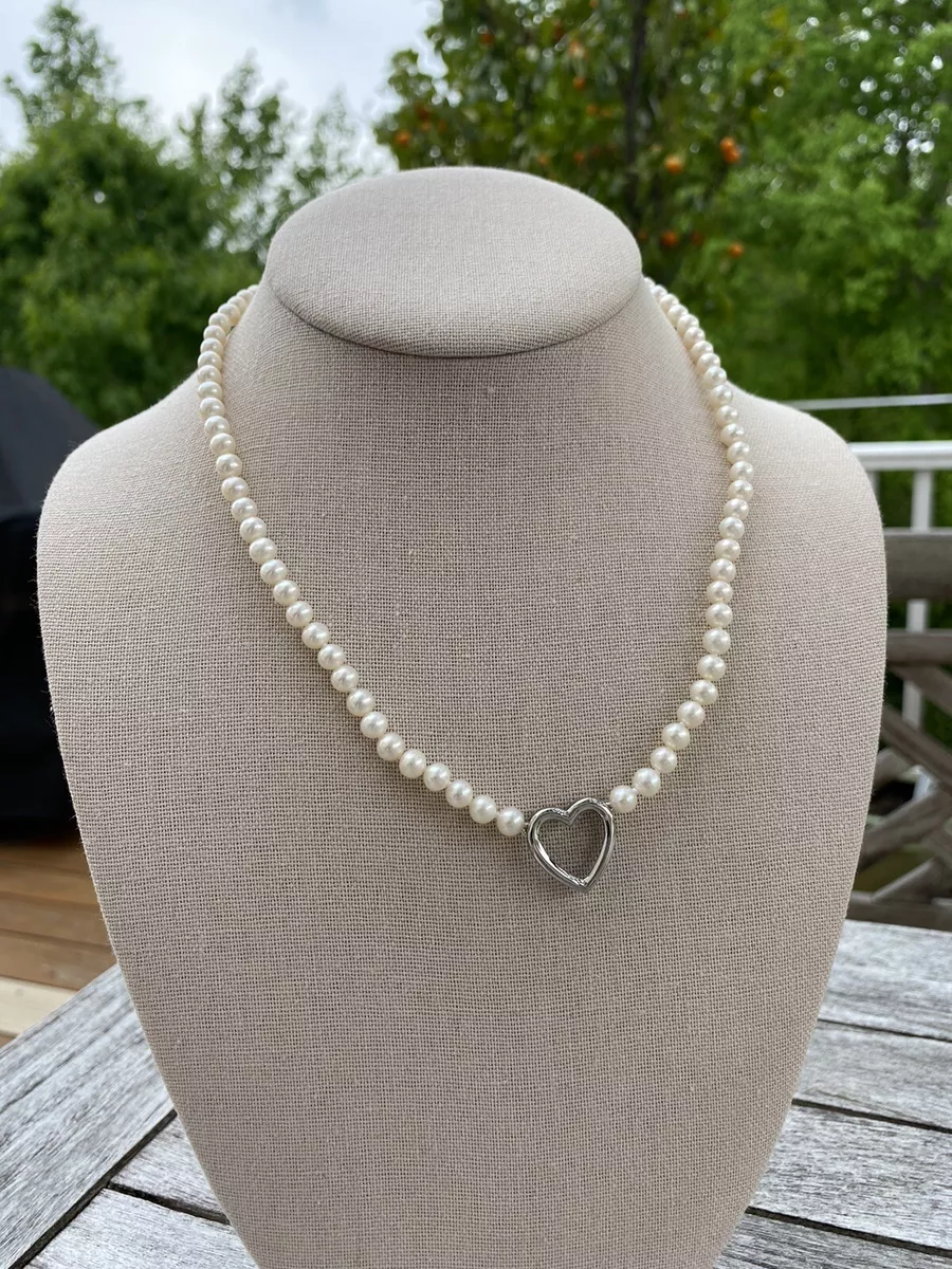 Pearl necklace with shop silver heart