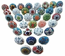 Lot of 150 Colorful Hand Painted Ceramic Cabinet Knobs Pulls Drawer Door Handles