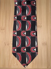 Daniel de Fasson Red Black Vintage Abstract Geometric Silk Tie - 56L 4.0W