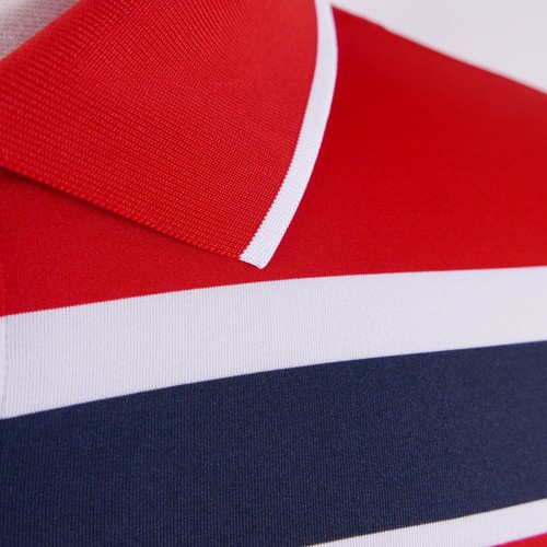 FootJoy Mens Stretch Polyester SS Red White Navy Striped Golf Polo Shirt Large - Picture 3 of 9