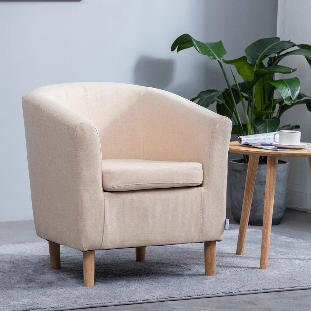 Modern Fabric Tub Chair Beige Single Sofa Armchair Occasional