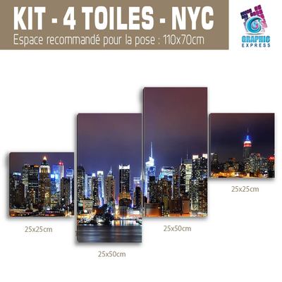 100x50cm - Set 4 LEINWÄNDE BEDRUCKT GEMÄLDE LEINWAND DEKO - NEW YORK-NY-01 -4T03