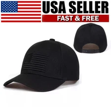 Adjustable Baseball Cap American Flag Embroidered Low Profile US Flag Hat Black