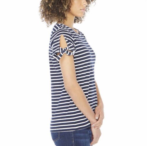 NWT Women’s Nautica Keyhole Tie Sleeve Top, Blue & White Navy Seas Stripe, Large - Picture 4 of 8