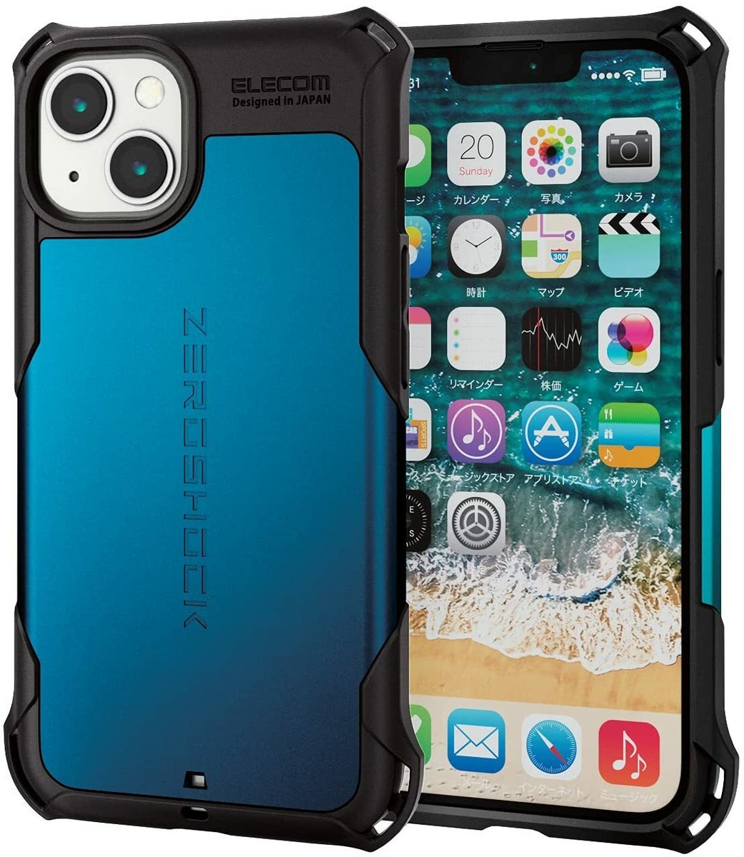 Apple iPhone 13 ブルー 本体 ZERO SHOCKカバー付き ELECOM iPhone 13 Case Cover 6.1 ZEROSHOCK Blue PM-A21BZEROBU