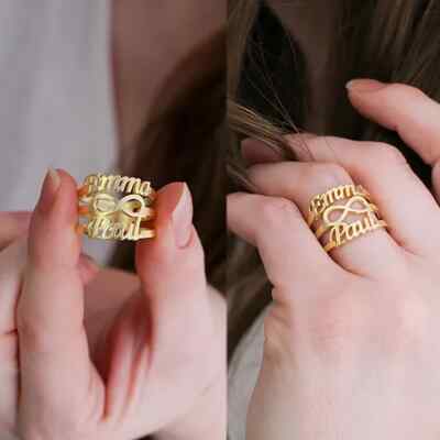 Customized Double Name Ring Jewelry Lover Partner Gift Infinity Adjustable Band