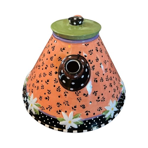Very Mary Teapot Vtg ME Ink 1998 Engelbreit Daisy Dots Peach - 9" Base - NIB - Picture 5 of 11