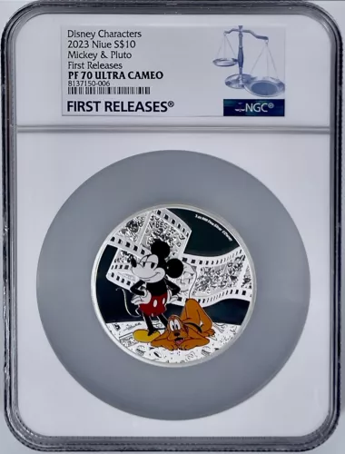 2023 Niue $10 Disney Characters Mickey & Pluto 3 Oz Silver Coin NGC PF70UCAM FR