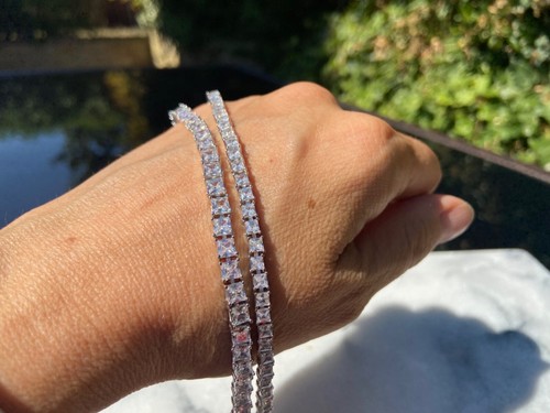 Pulsera Tenis Riviera Corte Princesa 5A Circonio Cúbico Plata Esterlina 4mm de Ancho - Imagen 10 de 10
