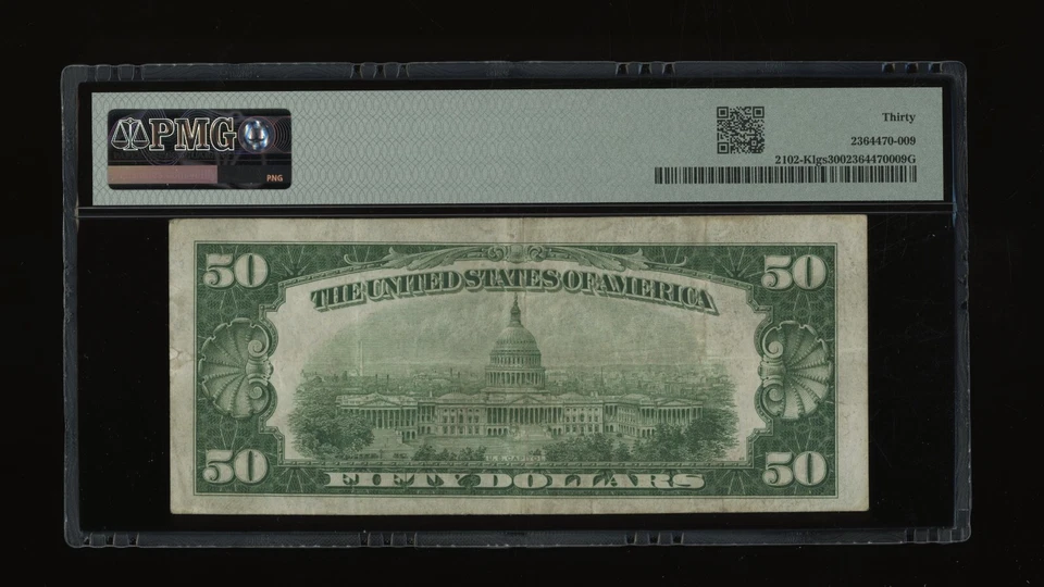 DBR 1934 $50 LGS FRN Dallas Fr. 2102-Klgs PMG 30 Serial K00052220A - Image 2 of 2