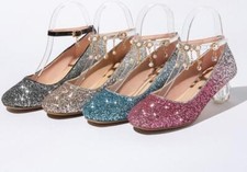 Women Elegant Sequins Chic Transparent Heel Pump Shoes Lady Princess Sweet Heels