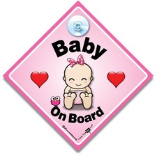 Baby On Board Car Sign, Baby Girl Car Sign, Suction Cup Baby On Board Sign