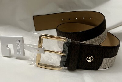 NWT Michael Kors Signature Wide Two Tone Belt Brown Cream 
